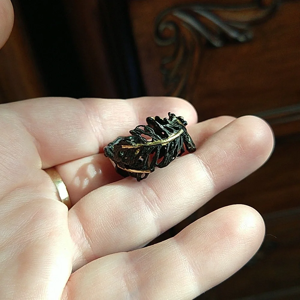14k gold dipped 925 sterling silver oxidized coin pearl amethyst blue topaz ring - Picture 5 of 13